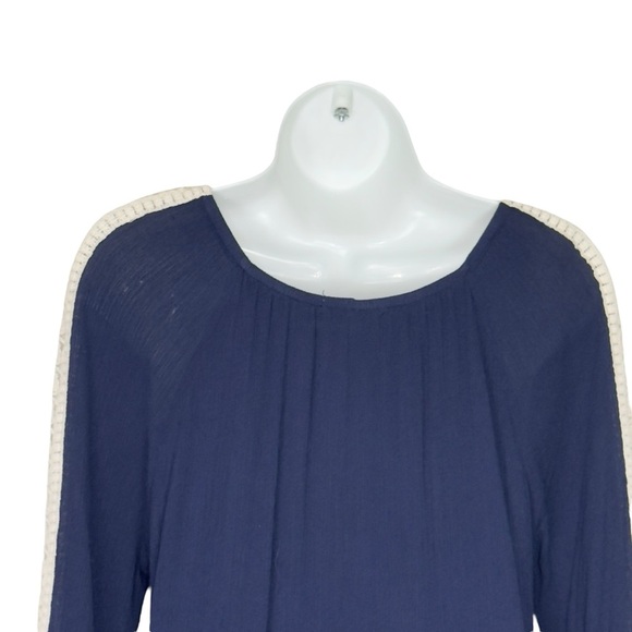 Indigo Soul Navy Blue Lace Detail Bracelet Sleeve Tunic Top Small - Picture 5 of 13